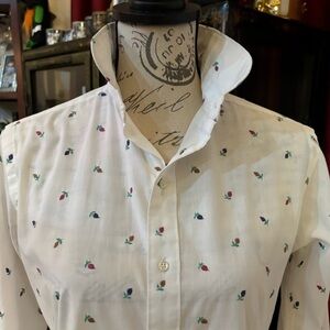 Ms Sero Vintage Floral Embroidered Durable Press Button Down Top
